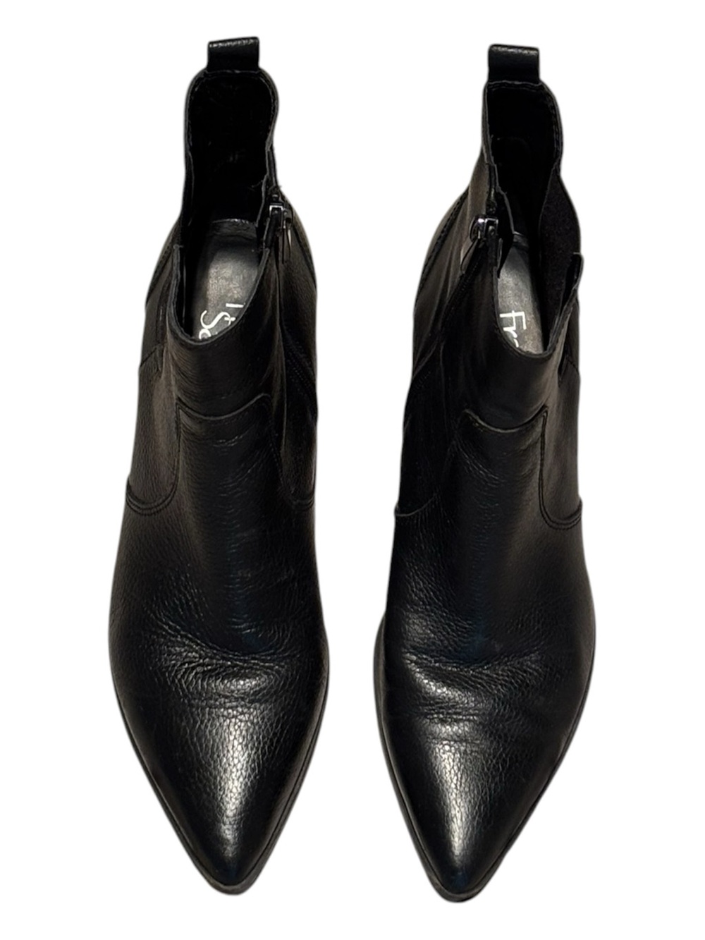 Franco Sarto Black Leather Sanger Pointed Toe Stack Heeled Boots Size 8